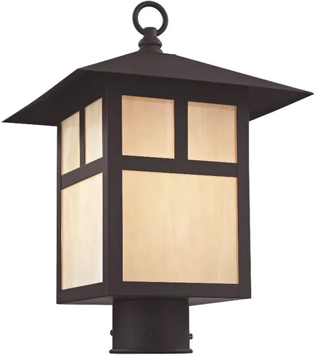 Miniatura 5 de Livex Lighting 2134-07 Montclair Mission 1 Light Outdoor Bronze Finish - Cabezal de poste de latón macizo con vidrio Tiffany iridiscente