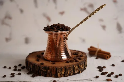 Miniatura 3 de Cafetera árabe, cafetera turca, cobre martillado hecho a mano, Cezve para 3 personas (mediana), cobre martillado