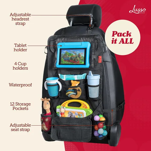 Miniatura 3 de Organizador para asiento trasero de coche Lusso Gear - Alfombrilla protectora contra los pies de los niños - 12 bolsillos grandes de almacenamiento