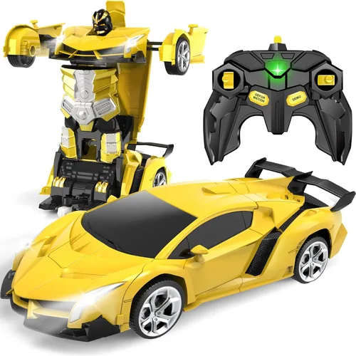 YOTOY - Auto a control remoto, juguetes de autos transformables para niños, transformación con un botón, rotación de 360 grados, 2.4 GHz y escala