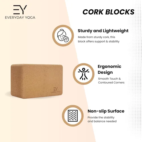 Miniatura 3 de Everyday Yoga Bloque de yoga de madera de corcho de alta densidad, mejora la fuerza, flexibilidad con soporte de mano de entrenamiento de ladrillo 3
