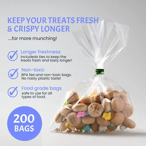 Miniatura 2 de Bolsas transparentes para dulces (paquete de 200) – Bolsas de regalo de plástico transparente de 5x7 pulgadas con lazos de torsión de 4 pulgadas, 3