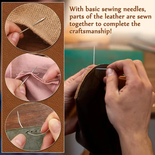 Miniatura 6 de Herramientas para Trabajar Cuero, Kit de Herramientas de Artesanía en Cuero con Lezna para Perforar Agujeros y Coser, Agujas de Costura