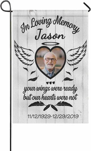 Miniatura 14 de MyPupSocks Bandera de memoria amorosa, bandera de jardín personalizada con texto en inglés "Loving You Welcome Yard", bandera de condolencias