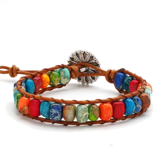 Miniatura 3 de Sedmart Pulseras de piedra hechas a mano para mujeres con piedras hippie de cuero, pulsera de cuentas curativas para mujeres y hombres