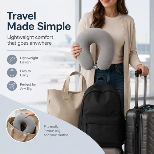 Miniatura 6 de RAINFLOW Almohada cervical para dormir en avión, almohada de viaje de espuma viscoelástica con soporte para el cuello y la cabeza, diseño