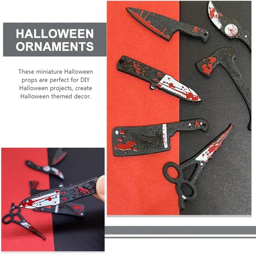 Miniatura 7 de 6 piezas de cuchillos de Halloween encantos cortador de terror tijeras forma colgante DIY fabricación de joyas artesanía casa de muñecas pequeño