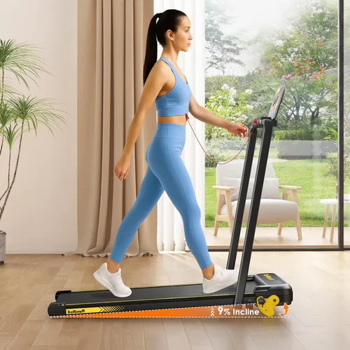Miniatura 3 de Walking Pad with Incline Portable Treadmill with Handle Bar for Home Office Under Desk Use Small Space Treadmill Amarillo con manillar