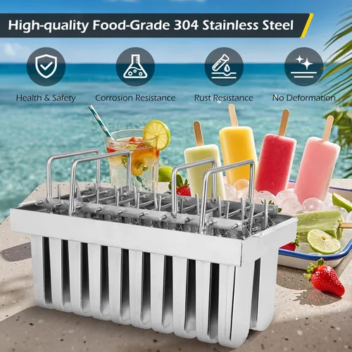 Miniatura 2 de Dyna-Living Moldes comerciales para paletas, 20 piezas de cabezales redondos sin ranura, moldes de paletas de acero inoxidable, molde de paletas