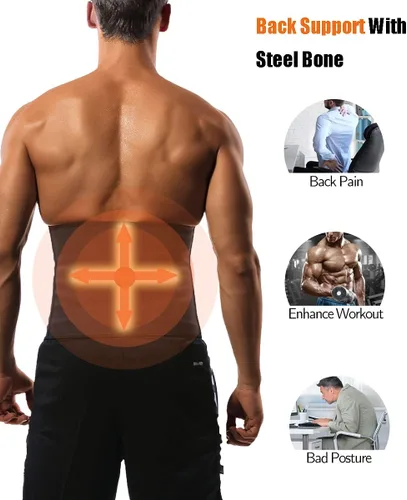 Miniatura 3 de GainKee 100% Látex Fajas de Entrenamiento para Cintura de Hombre con Hueso de Acero, Cinturón de Sudor, Traje de Sauna para Fitness, Moldeador