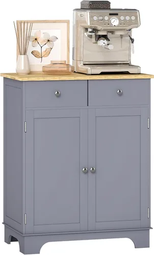 Miniatura 11 de HOMCOM Aparador de buffet con encimera de madera maciza, gabinete de almacenamiento de cocina moderno, gabinete de barra de café con 2 cajones, Negro
