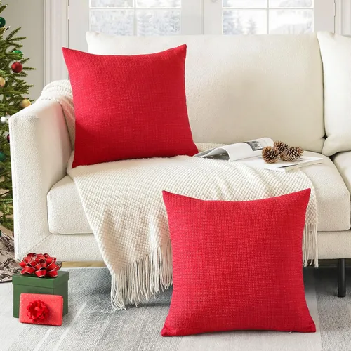 Miniatura 5 de OTOSTAR - Juego de 2 fundas de cojín decorativas de lino cuadradas para almohadas, fundas de cojín para sofá, dormitorio o automóvil, 14 x 14 Rojo