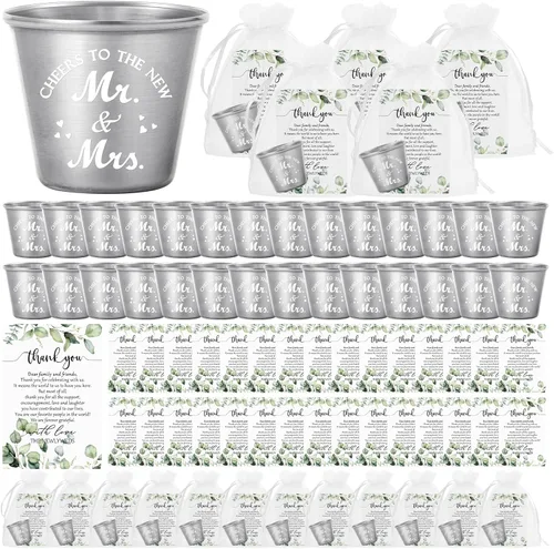 Miniatura 9 de Uiifan Juego de 50 Vasos de Chupito para Bodas, Favores a Granel para Invitados, Vasos de Chupito para Celebrar el Amor, Vasos de Chupito de Acero