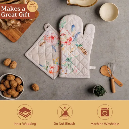 Miniatura 5 de Maison d' Hermine - Guante de horno de 7.5 x 13 pulgadas, agarradera de 8 x 8 pulgadas, 100 % algodón, resistentes al calor, regalos, banquetes, 065