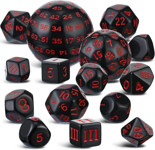 Miniatura 8 de Civaner Juego completo de 15 dados poliédricos D3-D100 esféricos RPG en negro opaco, 100 lados para juegos de rol, suministros de fiesta