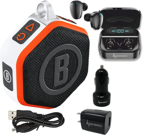 Miniatura 7 de Bushnell Wingman Mini Altavoz Bluetooth GPS negro/plateado con auriculares negros definitivos y cargadores de pared/coche