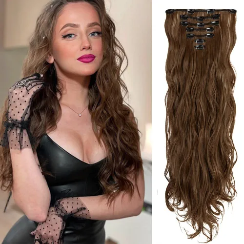 Miniatura 12 de OMGREAT Extensiones de cabello con clip, 4 piezas de 20 pulgadas, rizado de cabeza completa, extensiones de cabello sintético ondulado para mujer