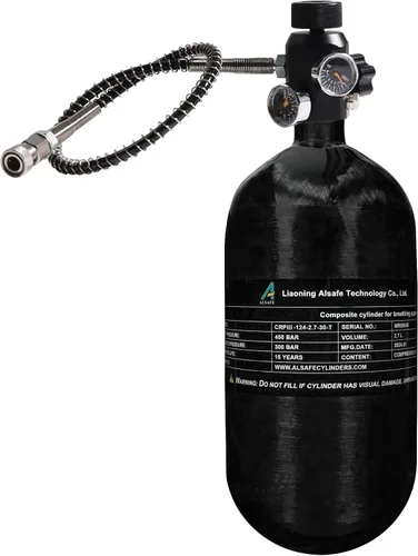 Miniatura 17 de TUXING Tanque de buceo de fibra de carbono 4500Psi 2.7L con medidor de regulador de válvula de llenado de paintball, cilindro compuesto de alta