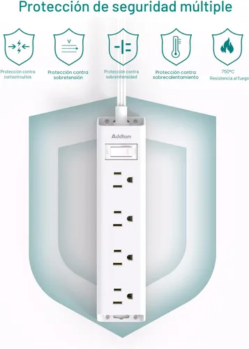 Miniatura 8 de ADDTAM - Tira de alimentación de enchufe plano, cable de extensión plano ultradelgado - ADDTAM 12 enchufes AC de lados 3 múltiples, 5 pies, Blanco