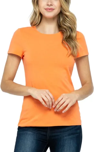 Miniatura 2 de Camiseta de manga corta para mujer, cuello redondo, ajustada, lisa, básica, elástica, casual