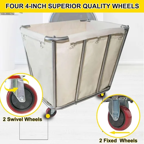Miniatura 6 de Carrito de lavandería de 10 bushel con ruedas, resistente, industrial, para el hogar, color beige, grande, cesta de lavandería, cesta de servicio