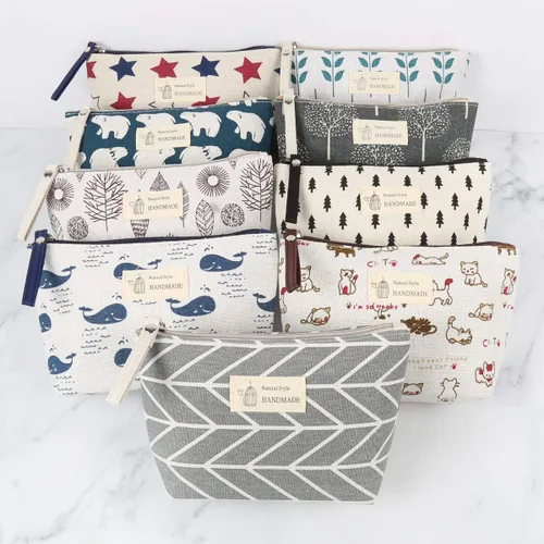 Miniatura 7 de RIAH FASHION Bolsa portátil de viaje para maquillaje cosmético, organizador de artículos de tocador, bolso de pulsera, floral, a cuadros, corcho