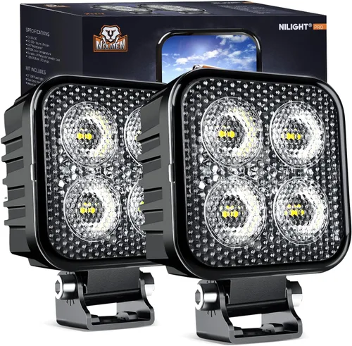 Miniatura 10 de Nilight 2 unidades de focos LED ámbar cuadrados de 3 pulgadas y 15W con EMC integrado, haz de luz de inundación para iluminación todoterreno, luz