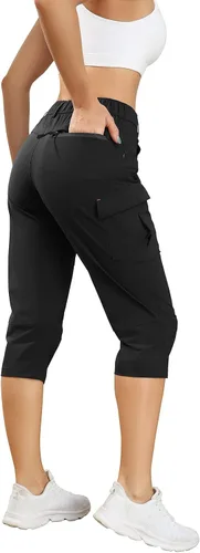 Miniatura 2 de Panmouo Pantalones tipo cargo para mujer, pantalones capri ligeros, de secado rápido, transpirables, capris