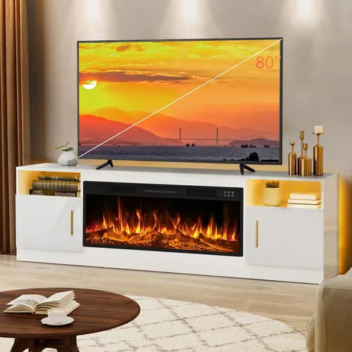 Miniatura 13 de LEMBERI Soporte de TV con Chimenea de 58 Pulgadas para TVs de hasta 65 Pulgadas, Consola con Chimenea Eléctrica de 18'' y Control Remoto, Centro