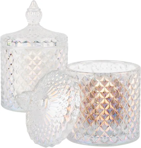Miniatura 12 de Paquete de 2 Portacotonetes Frascos de Boticario de Vidrio Grueso con Tapa para Decoración de Baño Organizador de Almacenamiento para Hisopos