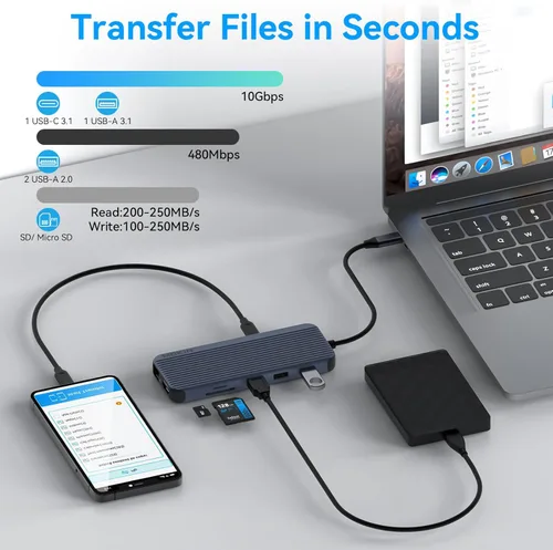 Miniatura 6 de Estación de acoplamiento USB C 3 HDMI, estación de acoplamiento 12 en 1, pantalla triple, base para monitor doble, concentrador USB-C 3 HDMI