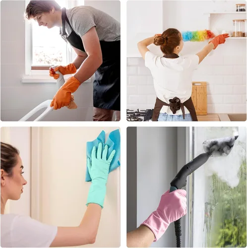 Miniatura 5 de Guantes de cocina de limpieza de goma, 3 pares de guantes coloridos para platos, guantes de goma reutilizables para lavar platos