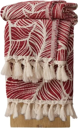Miniatura 10 de DOWN HOME Manta de algodón de felpilla para sofá, manta bohemia ligera para cama, sofá, silla, sala de estar, exterior, manta decorativa de tejido
