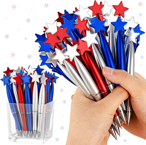 48 bolígrafos con diseño de estrella, 4 de julio, Día de la Independencia, bolígrafos de tinta negra patriótica de 0.039 pulgadas para suministros
