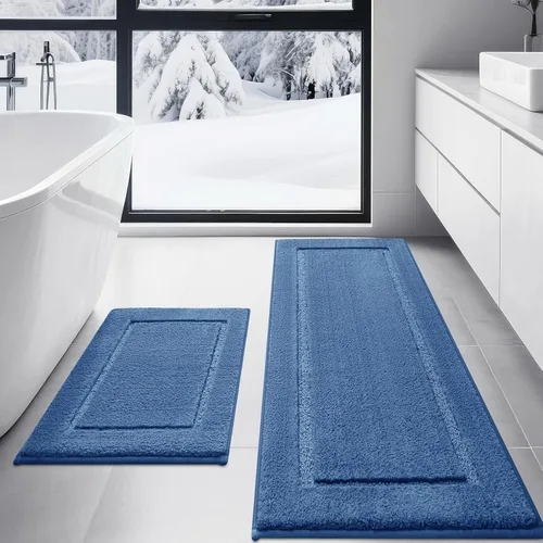 Miniatura 48 de Juego de alfombras de baño de 3 piezas de color blanco hueso, ultra suave, gruesa, esponjosa, microfibra absorbente, parte trasera antideslizante