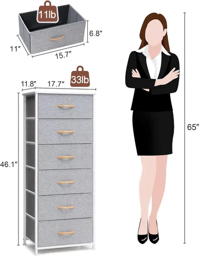 Miniatura 3 de Crestlive Products Torre de Almacenamiento Dresser Alta - Marco de Acero Resistente, Superficie de Madera, Contenedores de Tela de Fácil Extracción