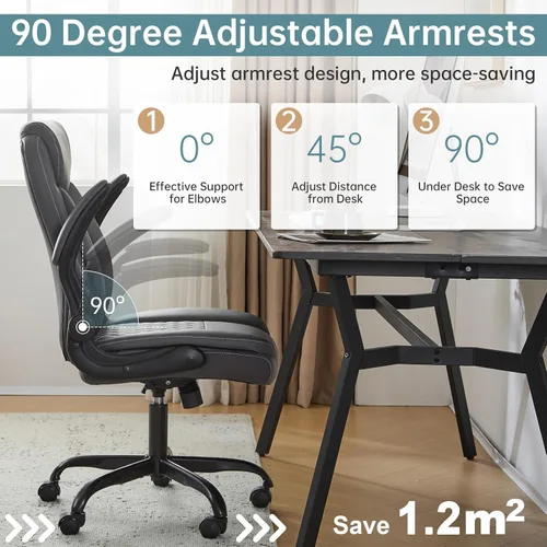 Miniatura 4 de YFO Silla de oficina de cuero, silla ergonómica de escritorio de oficina en casa, silla de oficina ejecutiva giratoria con soporte trasero con Gris