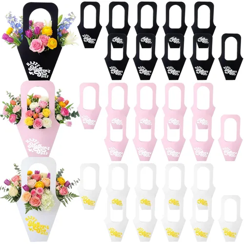 Miniatura 8 de PerKoop 30 cajas de flores para el Día de la Madre para arreglos de ramo de flores, bolsas de regalo con asa, embalaje impermeable, envoltura