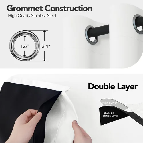 Miniatura 6 de Deconovo Cortinas opacas 100% con forro negro, cortinas con ojales aisladas térmicamente que reducen el ruido, doble capa para oscurecer