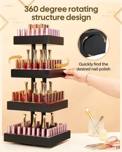 Miniatura 2 de Homde Organizador de esmalte de uñas para 86-123 botellas, soporte giratorio de 360 grados para esmalte de uñas, estante de almacenamiento para Negro