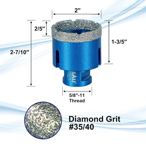 Miniatura 4 de SALI Brocas de núcleo de diamante de 2 pulgadas (2.008 in), sierras de agujero soldadas al vacío con rosca 5/8-11 para azulejos de porcelana