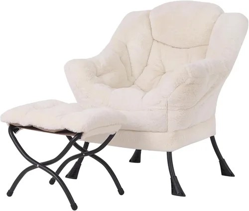 Miniatura 18 de Welnow - Silla perezosa con otomana, moderna silla de descanso con reposabrazos y bolsillo lateral, juego de sillón tapizado de ocio, sillón