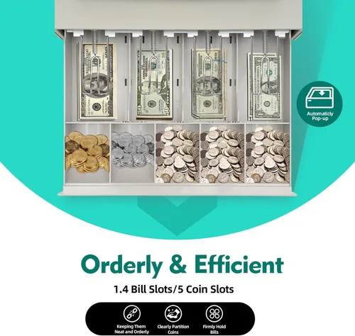 Miniatura 6 de Caja registradora, 48 llaves Caja Registradora para Negocio Cajón de caja registradora con teclas y luz de detección de efectivo Cabezal de #5 White