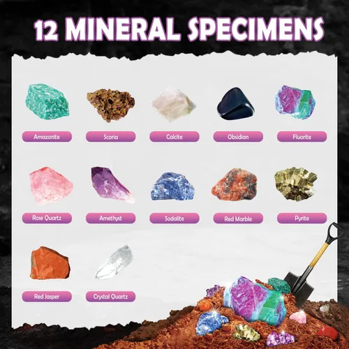 Miniatura 5 de Gamerside - Kit de minería de minerales, kit de excavación de piedras preciosas, 12 piedras preciosas y cristales de colección de piedras preciosas