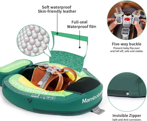 Miniatura 2 de Mambobaby Flotador de piscina para bebé con toldo y cola, flotador de natación para bebé, no inflable, flotador sólido para bebé, mejorado, suave