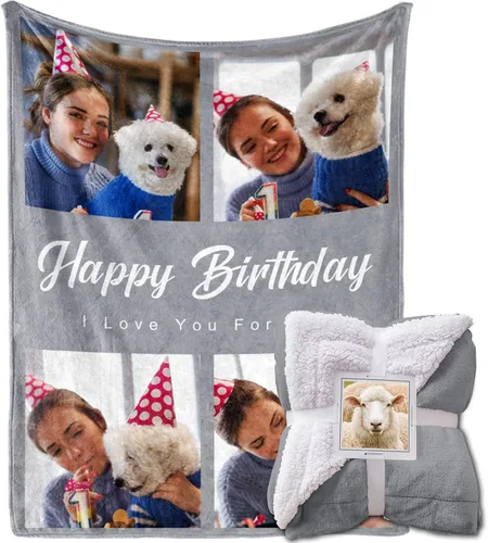 Miniatura 9 de MeMoShe Manta personalizada de felpa con foto para regalo de cumpleaños para novio o novia 40x50 pulgadas, manta personalizada con imagen, regalos