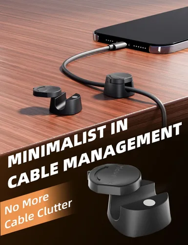 Miniatura 2 de Maveek - Clips de cable para escritorio, organizador de cable de carga giratorio de 360°, cierre magnético, gestión de cables de escritorio, soporte