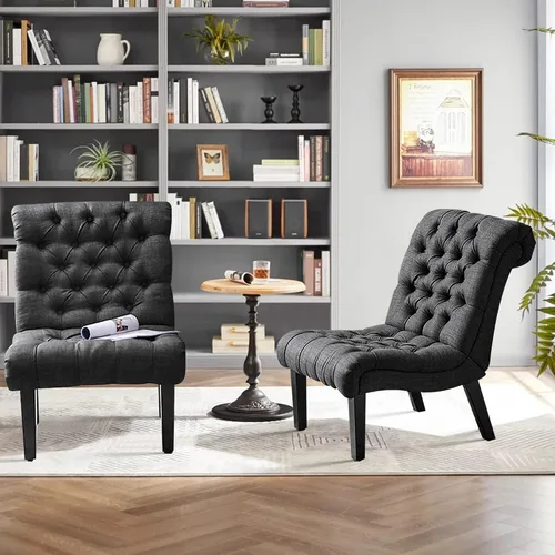 Miniatura 9 de Alunaune Silla de sala de estar, silla decorativa moderna, tapizada sin brazos, silla de dormitorio, sofá y respaldo de tela, sillón reclinable