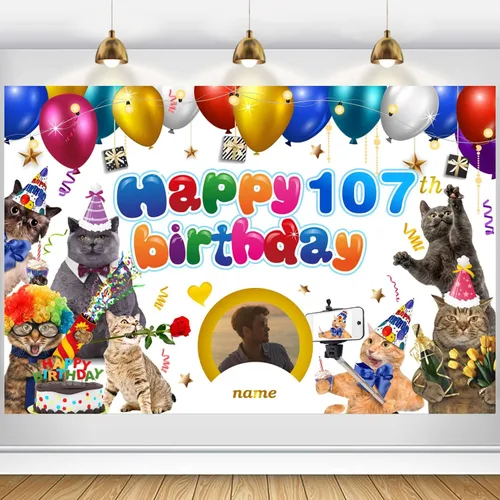 Miniatura 16 de Cartel personalizado de decoración de cumpleaños número 107 con temática de castillo y princesa, pancarta de tela personalizada para suministros