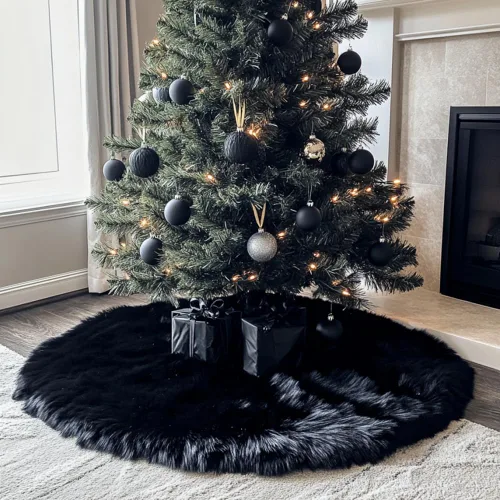 Miniatura 11 de AISENO Falda de árbol de Navidad de 60 pulgadas, decoración navideña de felpa de piel sintética beige para árbol de Navidad, fiesta festiva